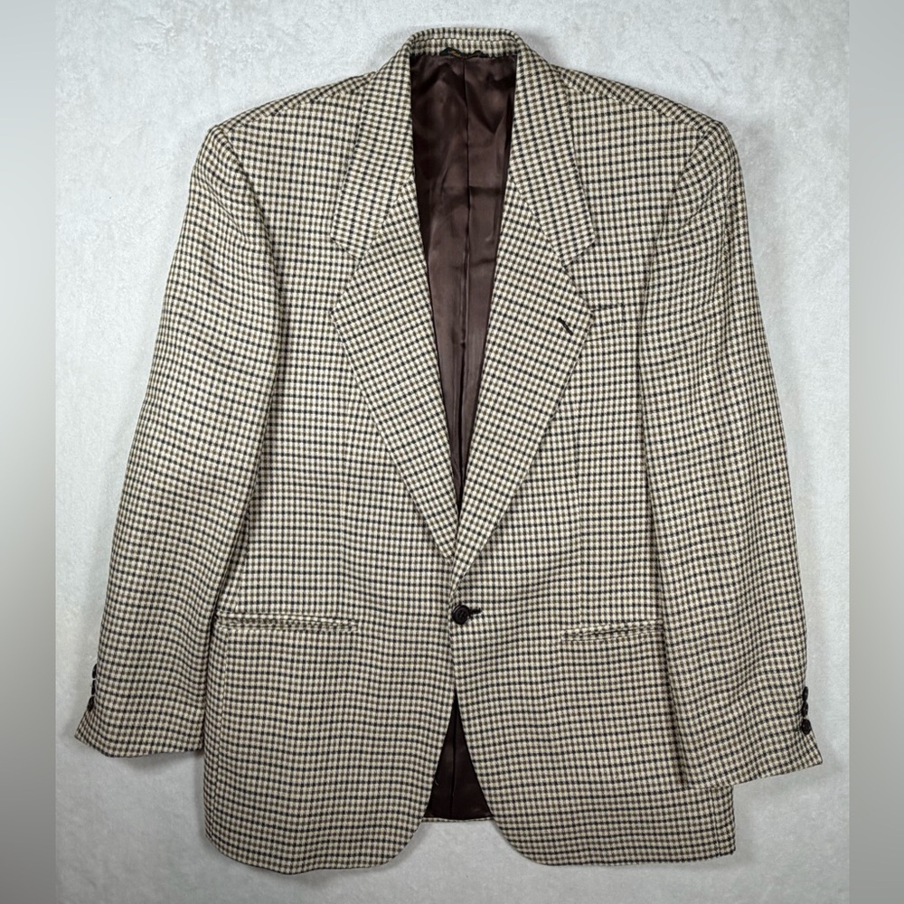Principe 44R Silk Wool Blend Houndstooth Single-Button Blazer in Cream & Black